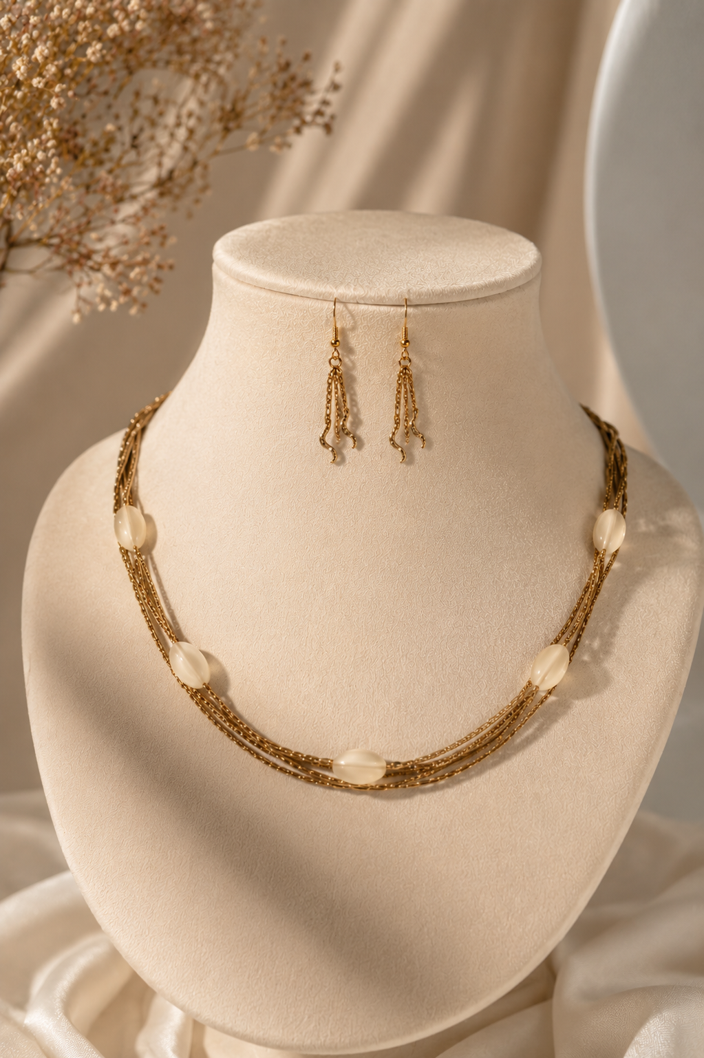 Gold Tone Chain and Yellow Beaded Necklace