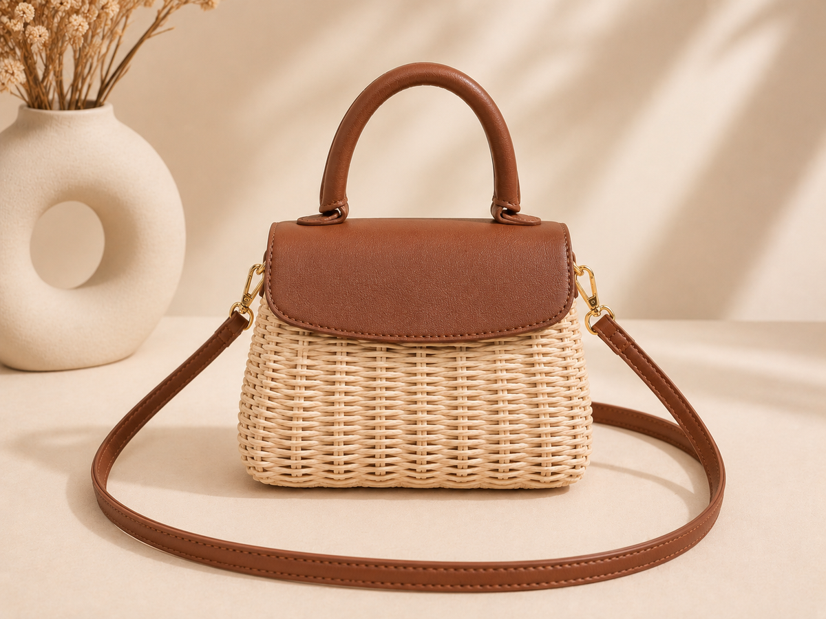 Primark Brown Wicker Raffia Crossbody Bag