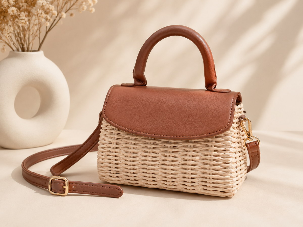 Primark Brown Wicker Raffia Crossbody Bag