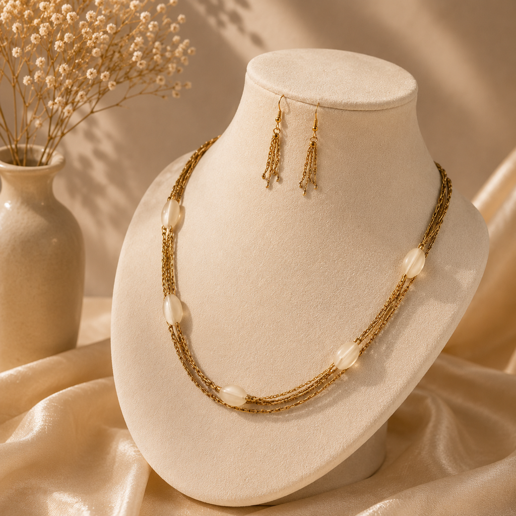 Gold Tone Chain and Yellow Beaded Necklace
