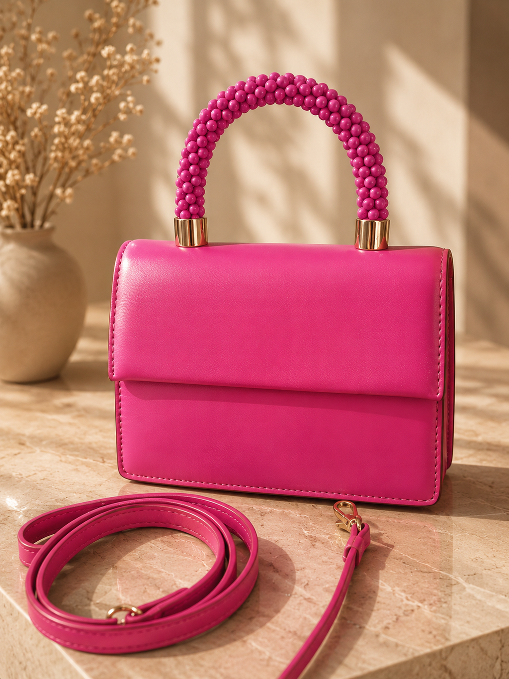 Zara Barbie Pink Mini Bag With Beaded Handle